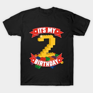 It's My Birthday 2nd Years Old Block Building Boys Girls T-Shirt